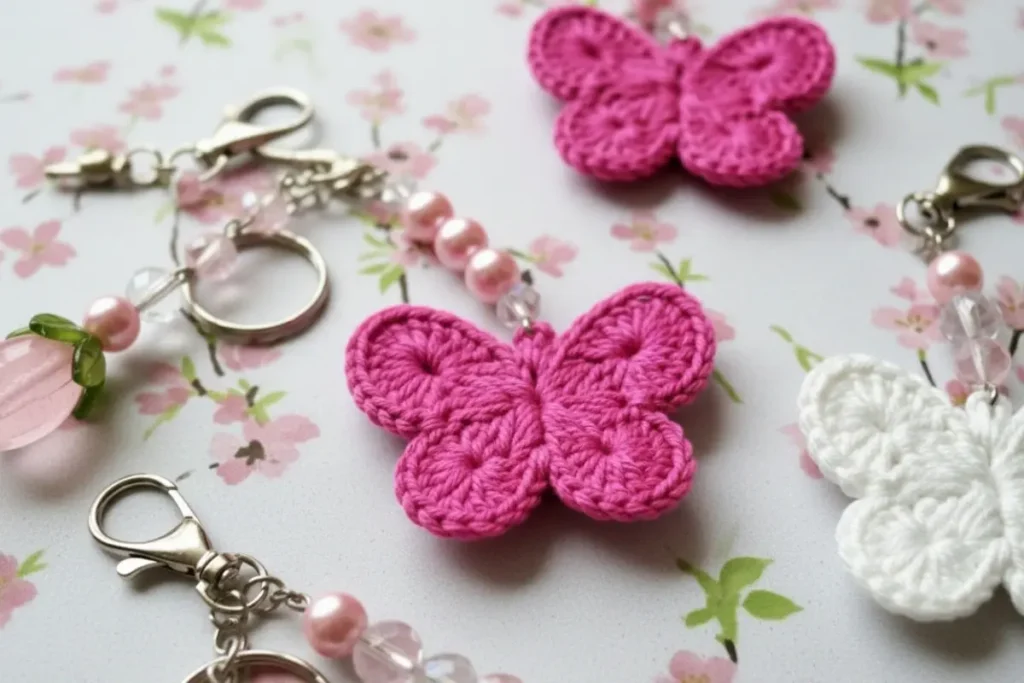 Crochet Butterfly Motif Pattern made with four colorful crochet wings assembled into a delicate butterfly.