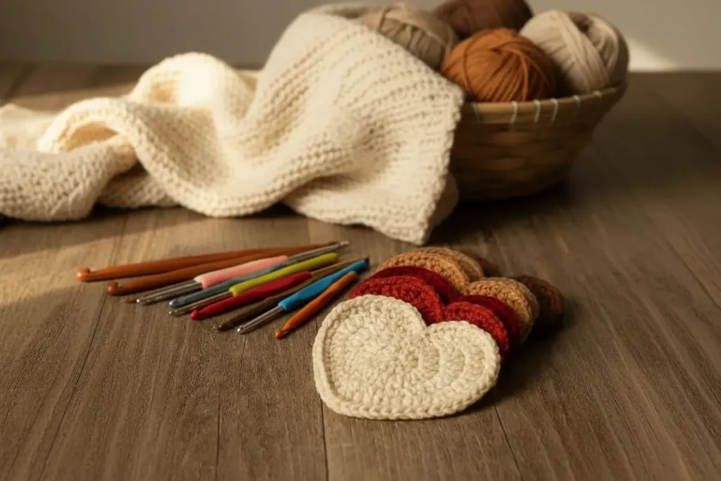 crochet heart applique pattern handmade red yarn
