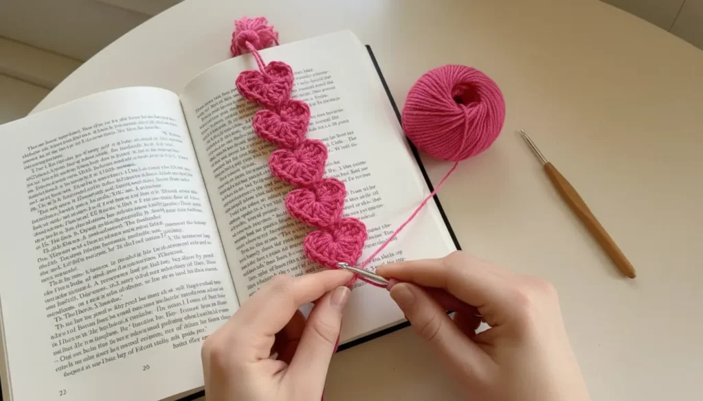 Crochet Heart Garland Pattern with puff stitch hearts and tassel