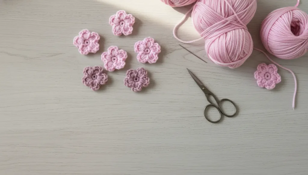 crochet flower pattern small handmade yarn flower with soft textured petals