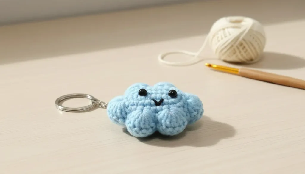 Crochet Cloud Keychain Pattern soft amigurumi cloud with smiling face