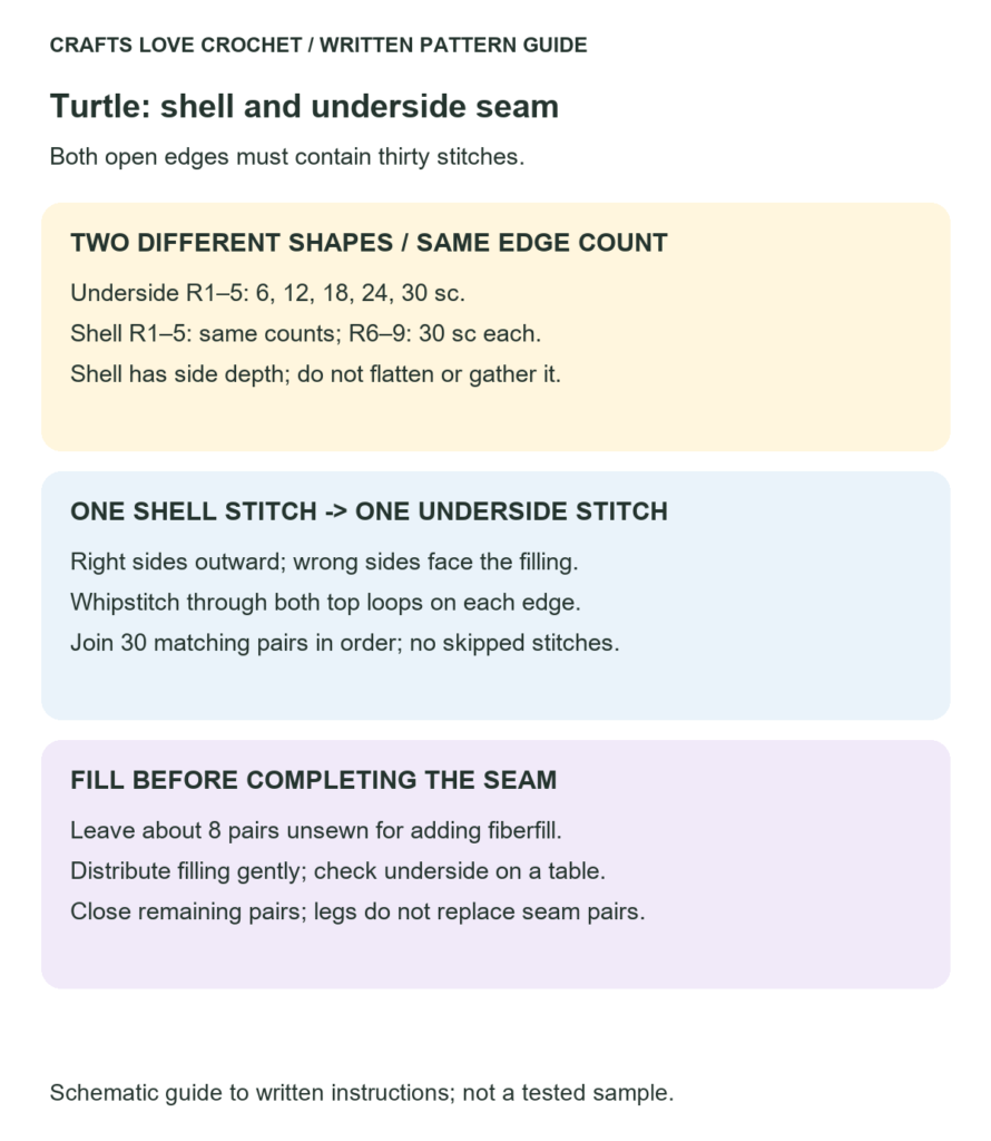 Thirty-Pair Shell Seam — schematic guide to the written crochet instructions