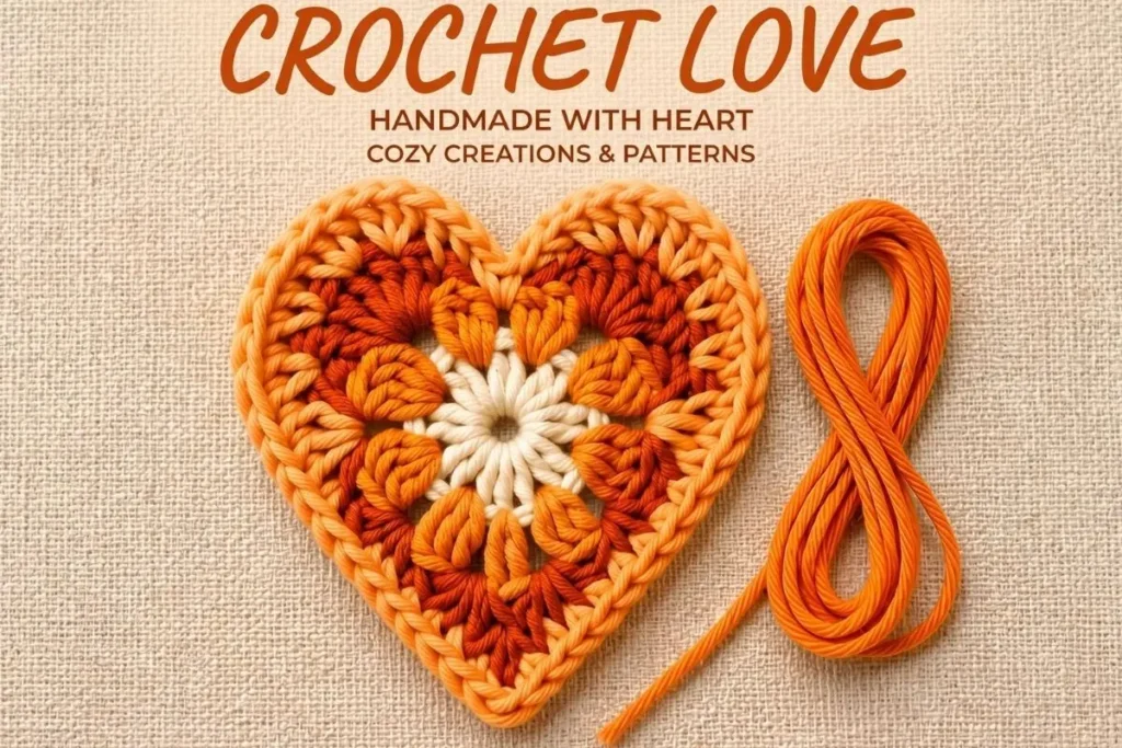 Crochet Heart Granny Motif Pattern with textured popcorn flower and heart-shaped border