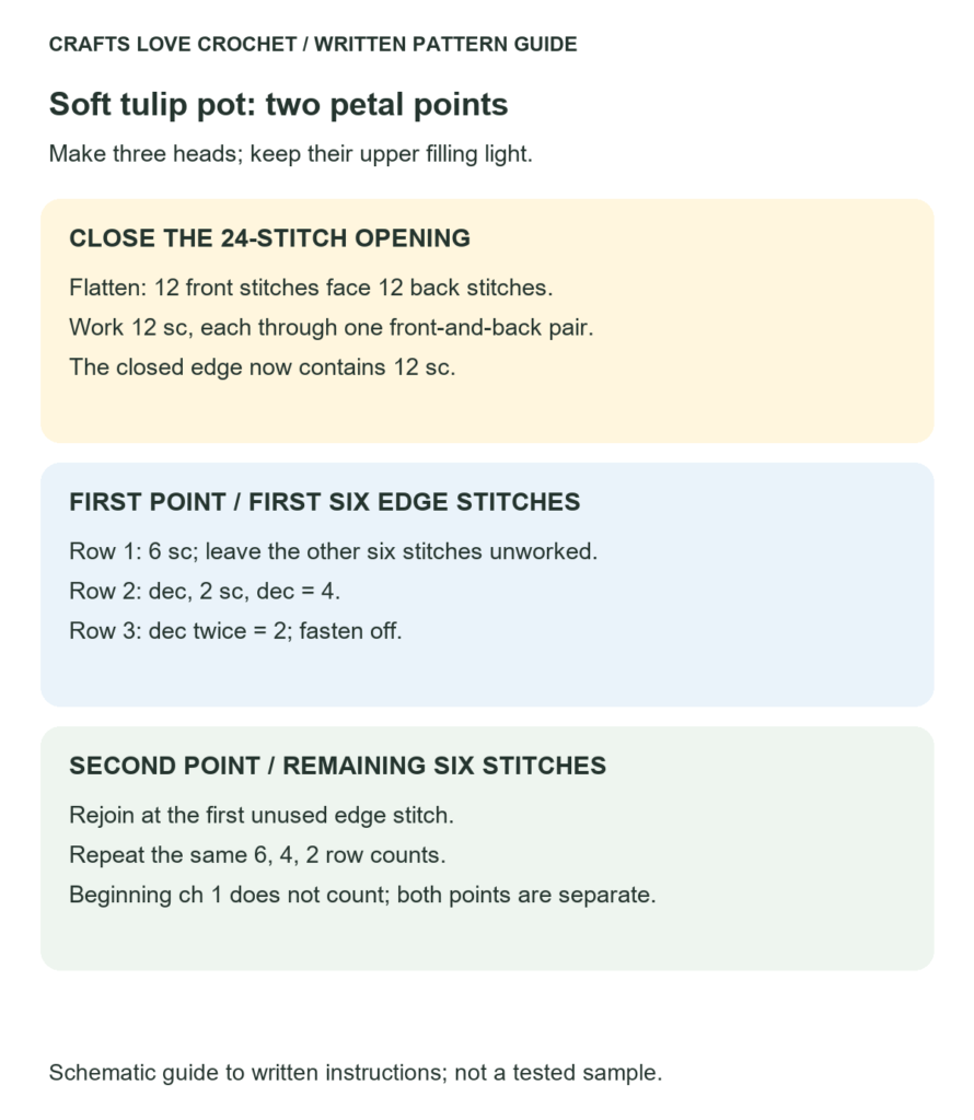 Two Points on Each Tulip Head — schematic guide to the written crochet instructions