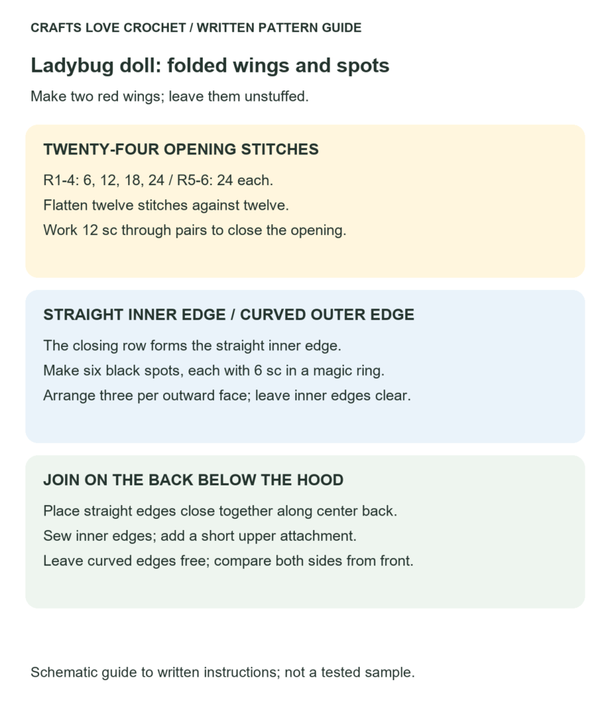 Folded Wings and Spot Placement — schematic guide to the written crochet instructions